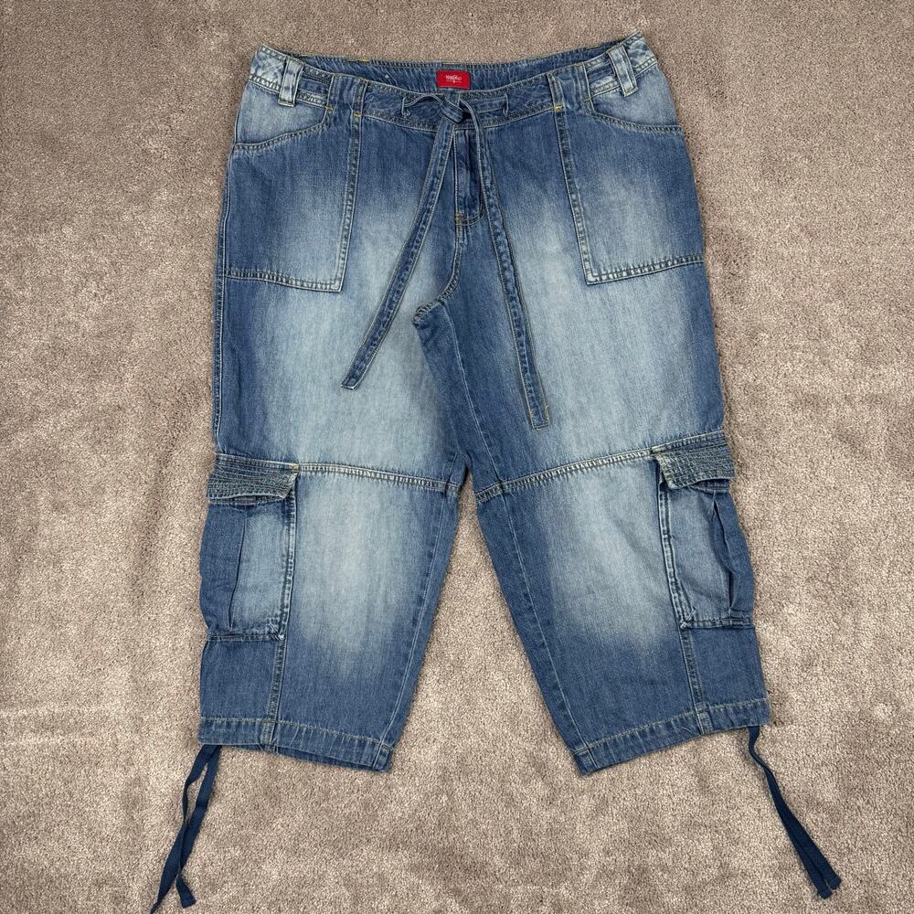 Mossimo Y2K Low Rise Cargo Capri Jeans Belt Tie Size 16W